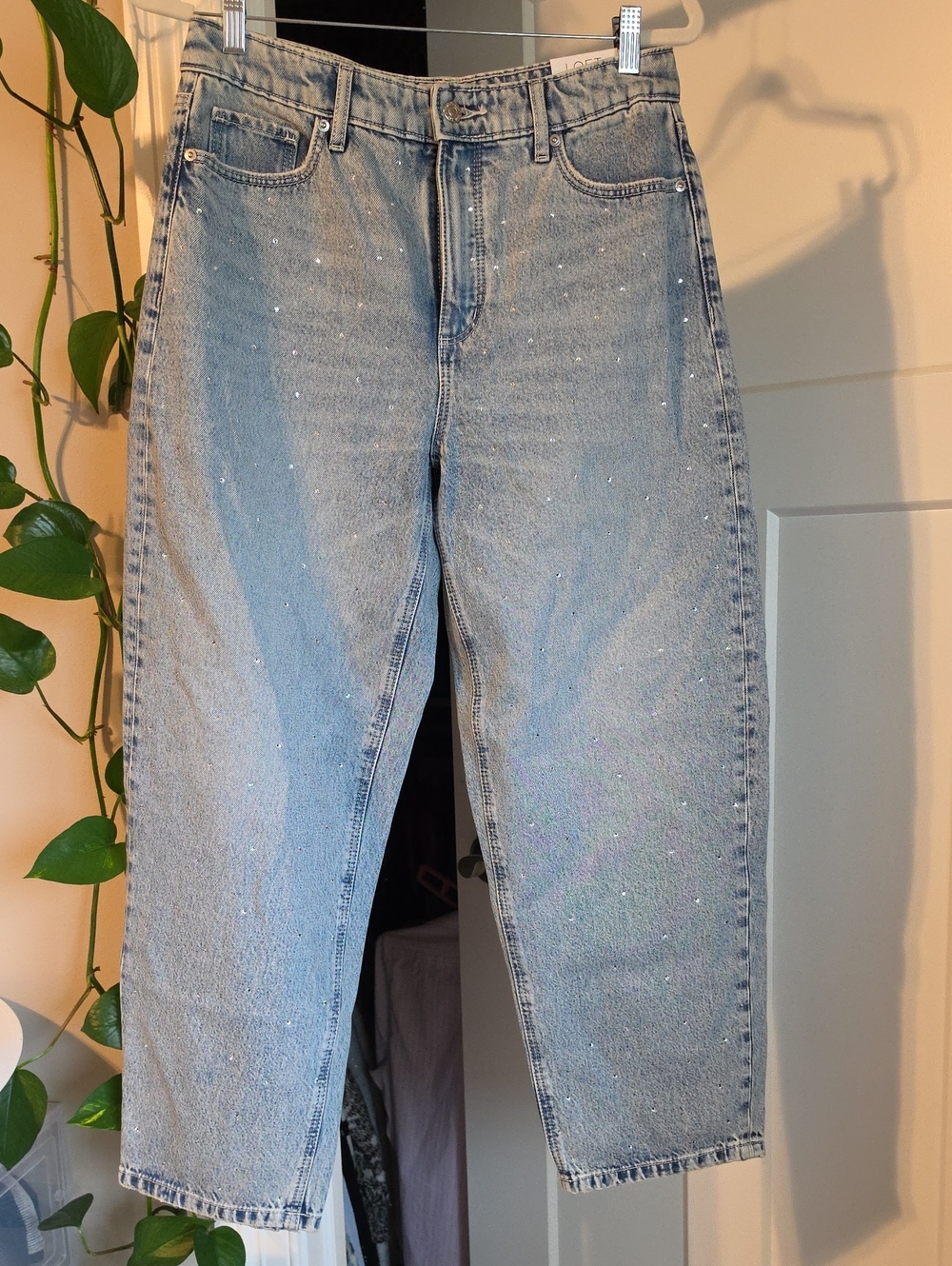 🆕️ LOFT Light Wash High-Rise Barrel Jeans with Sparkle Detail